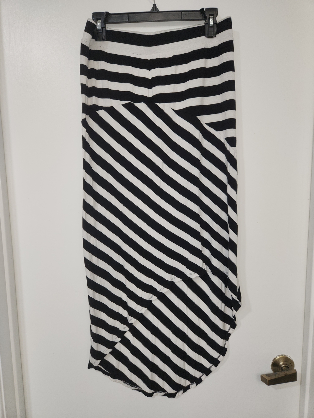 Women’s Black and White Striped Maxi Skirt Asymetric